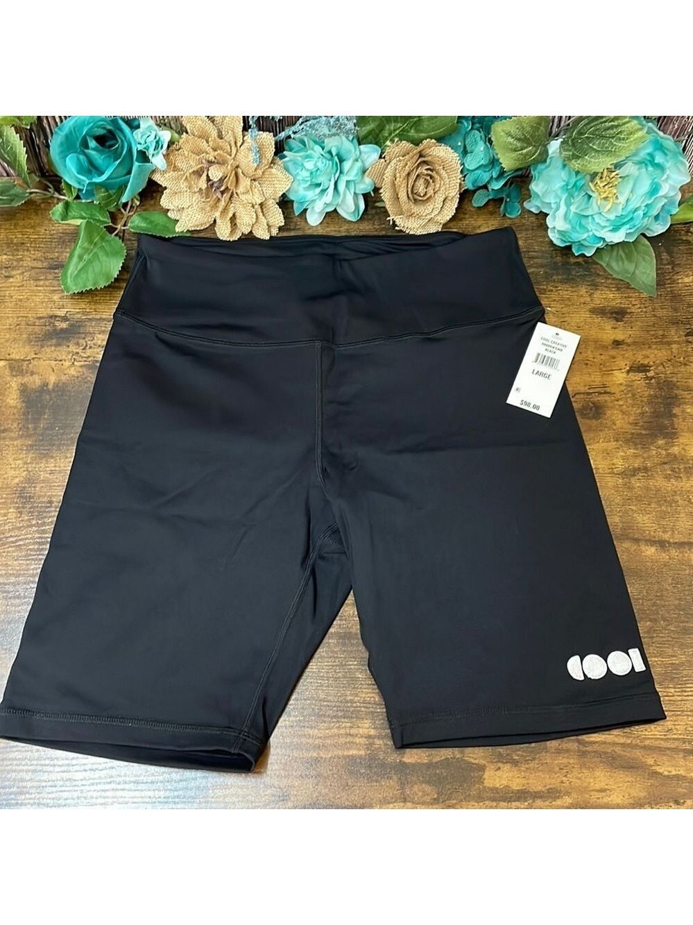Cool Creative Black Biker Shorts High Waist Large